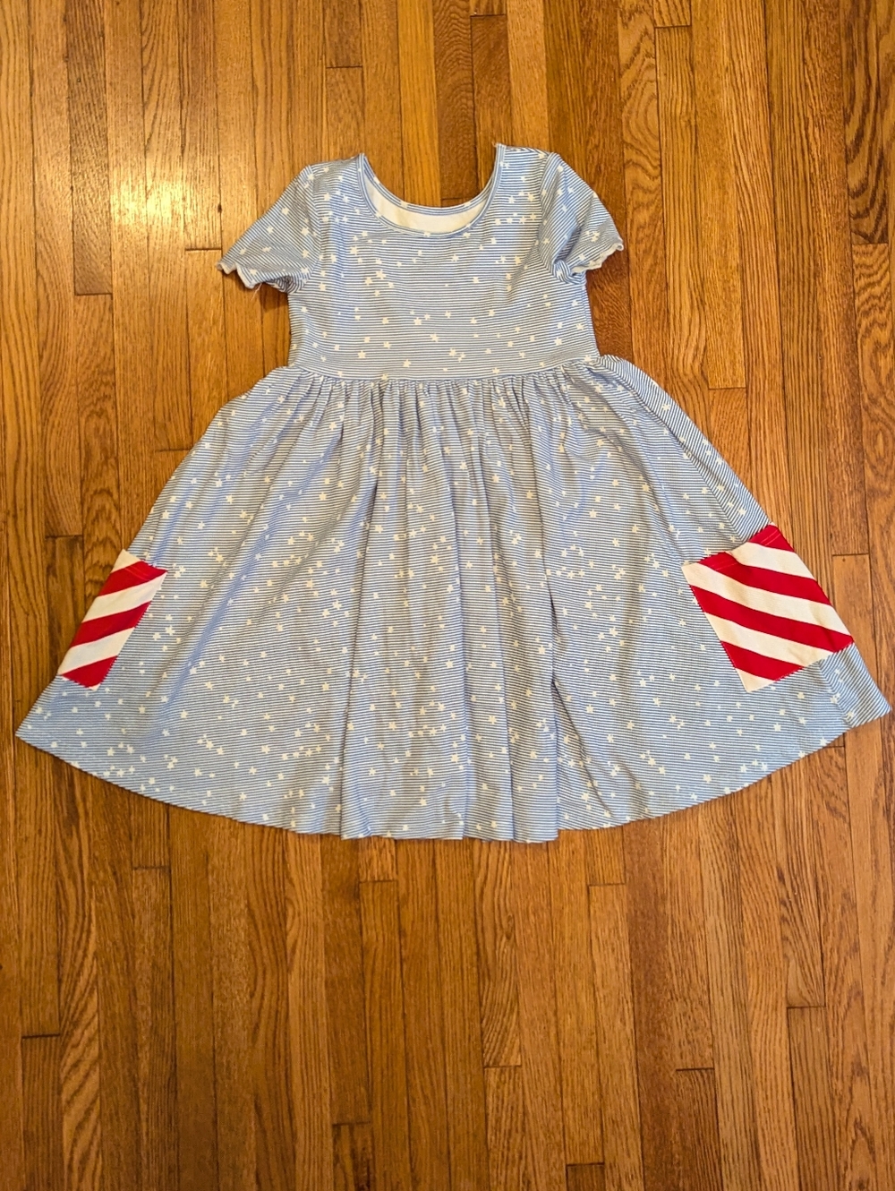 SweetHoney Blue and White Striped Star Girls' Dress